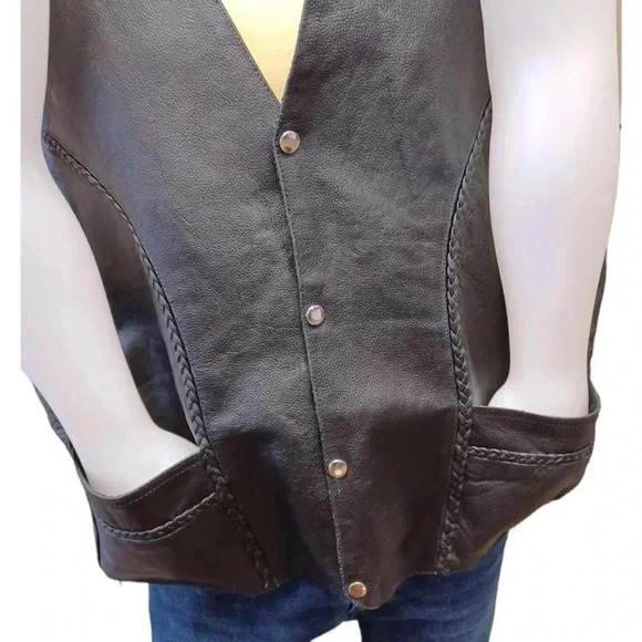 Adnan Black  Leather Motorcycle Vest Size 56 - Picture 6 of 11